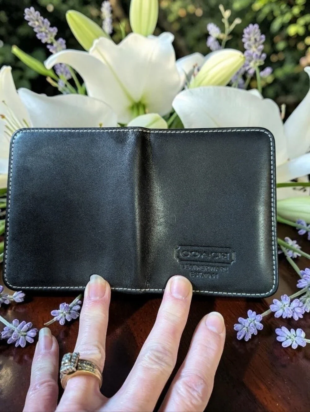 Coach Black Leather Travel Wallet with Embossed Logo